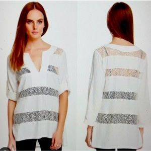 BCBG lace tunic. Never worn, new with tags. Color: Gardenia